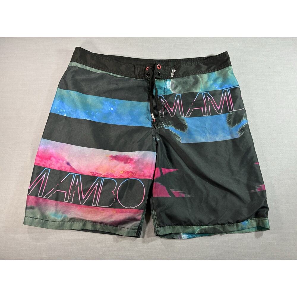 Mambo Mens XL Board Shorts Surf Skate Graphic Neon Y2K Swim Trunks